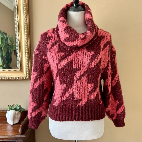Anthropologie Ginny Oversized Houndstooth Sweater Turtleneck Cowl Neck Cropped - Picture 4 of 14